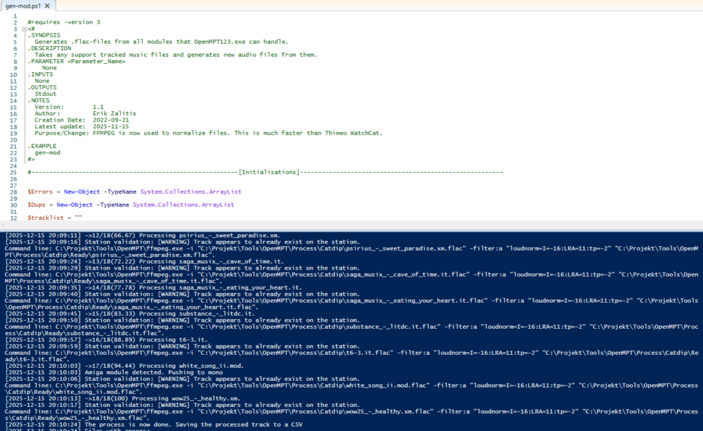 Gen-mod, my tracked music conversion script. Written in glorious PowerShell.