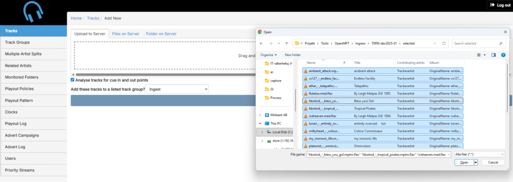 PlayIT Live's import function.
