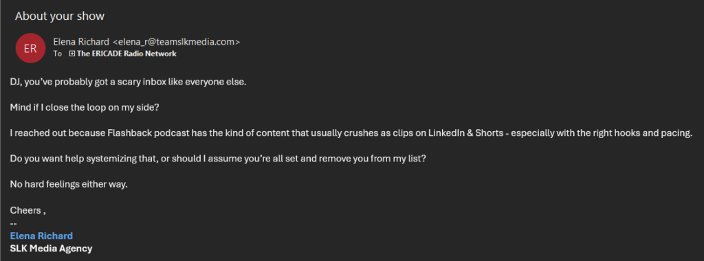 Mail from less than stellar individual. If that is a person at all.
